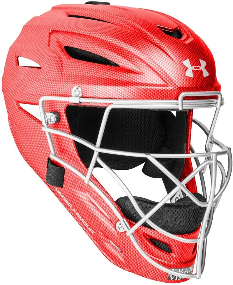 Under Armour Adult Carbon Tech Catcher Helmet – Scarlet Red, Ages 12+ 1
