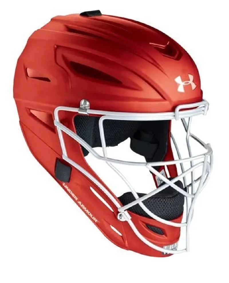Under Armour Adult Pro Matte-Finish Catcher Helmet – Scarlet Red, Ages 12+ 1