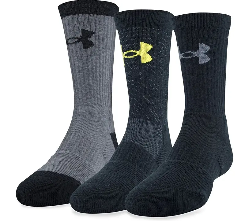 Under Armour Phenom Youth Crew Socks – Black & Gray Mix (3-Pack) 1