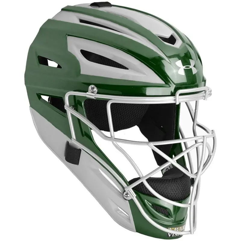 Under Armour Youth Pro Two-Tone Catcher Helmet – Dark Green, Ages 7–12 1