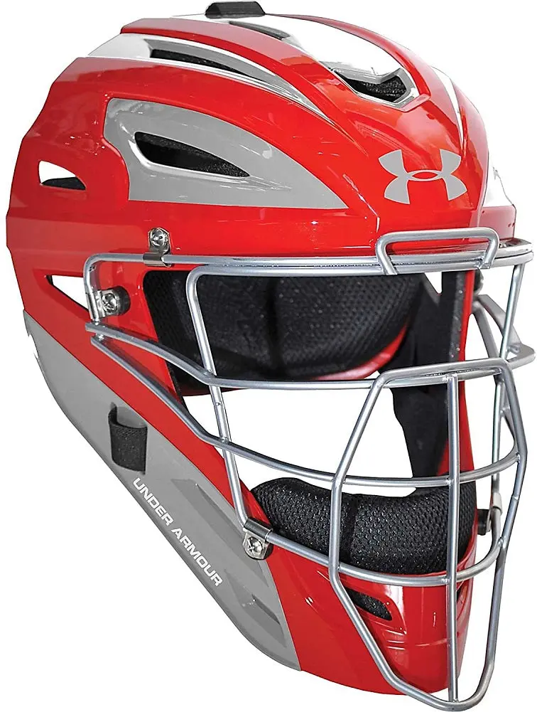 Under Armour Youth Pro Two-Tone Catcher Helmet – Scarlet, Ages 7–12 1