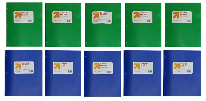 Up&Up Dual-Pocket Flexible Portfolio Folders – 10-Pack (5 Blue, 5 Green) 1