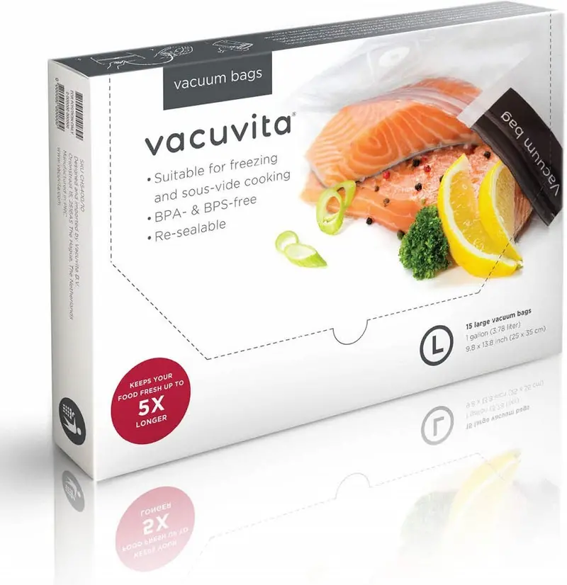 Vacuvita Large Vacuum-Seal Bags – 1-Gallon Resealable Storage (15 Count) 1