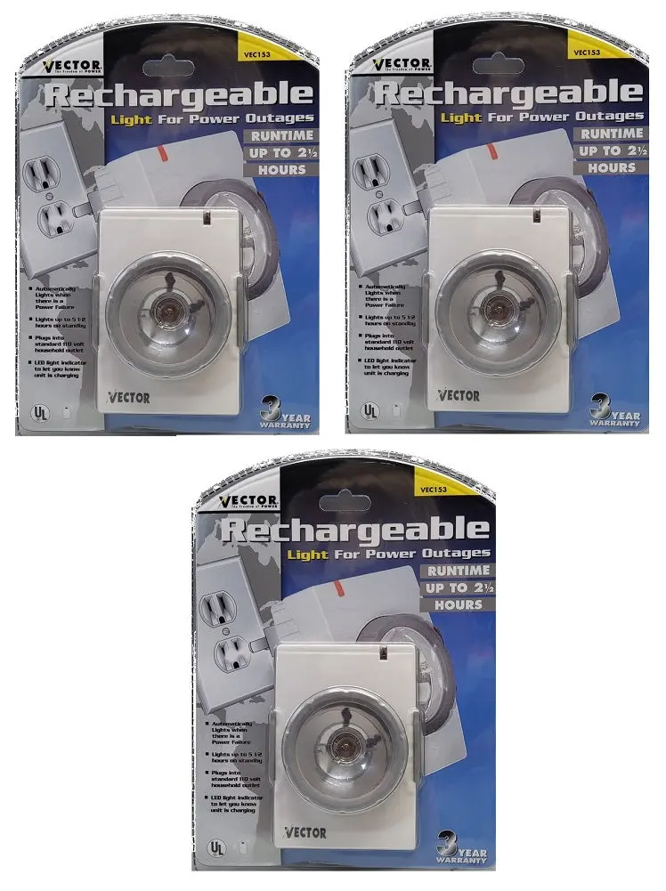 Vector Vec153 Rechargeable Emergency Light – 3-Pack For Power Outages 1