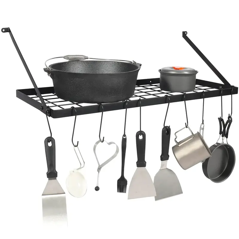 Wall-Mounted Pot Rack With 10 Hooks – 29" Kitchen Cookware Hanging Shelf For Pots, Pans & Utensils 1