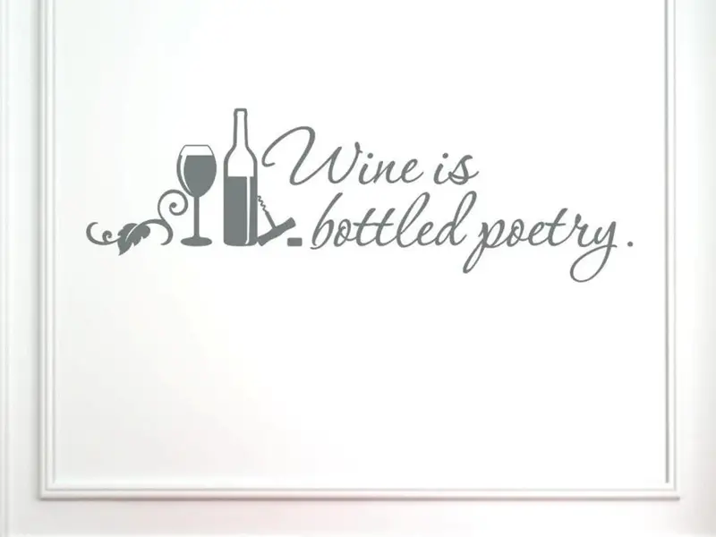 Wine Is Bottled Poetry Wall Decal – Gloss Dark Blue Vinyl, 33" X 10.5", Refined Vino-Inspired Wall Art 1