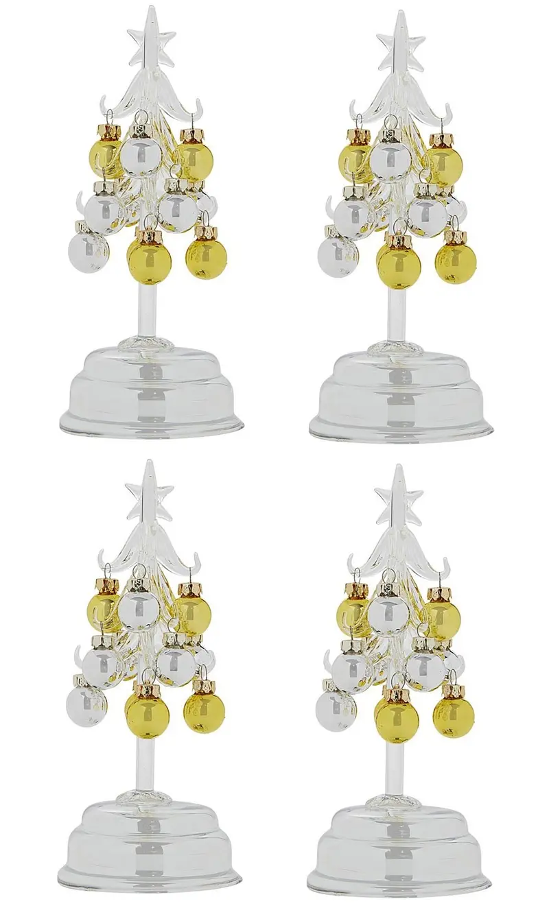 Winter Lane Set Of 4 Decorative Glass Christmas Trees – Silver & Gold Ornaments In Gift Boxes 1