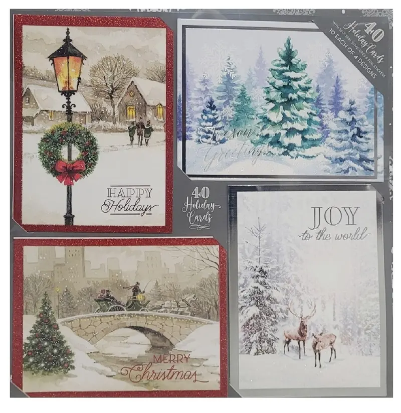 Winter Scene Holiday Card Collection – 40 Cards With Self-Sealing Envelopes & Decorative Stickers 1