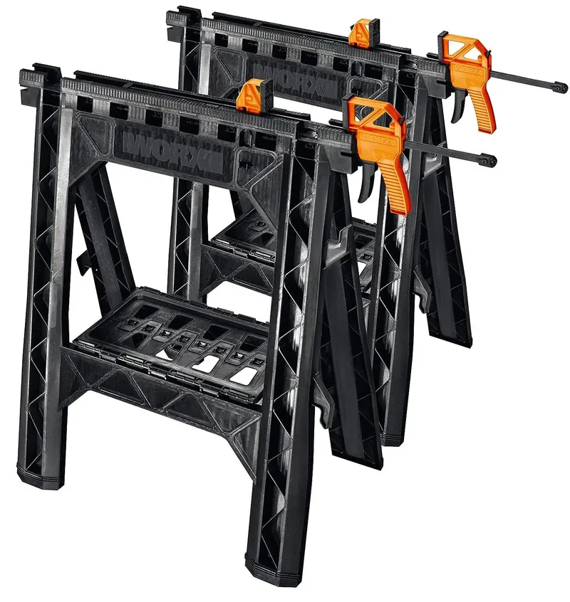 Worx Clamping Sawhorse Duo With Integrated Shelf And Cord Management 1