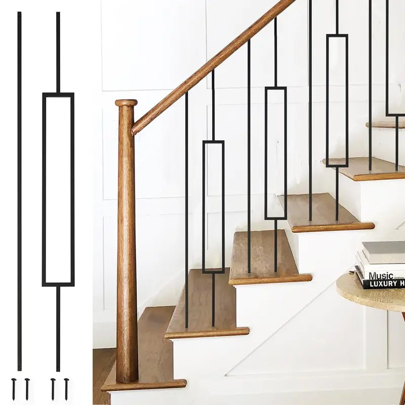 Wrought Iron Interior Stair Balusters – 10-Piece Square Straight Set For Indoor Railings 1