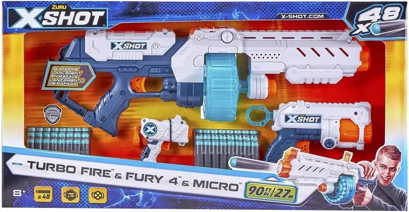 X-Shot Turbo Fire & Fury Blaster Combo Pack – Includes 4-Dart Blaster + Micro Launcher + 48 Darts 1